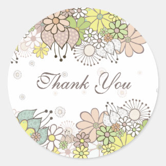 Autocollant Étiquette Merci cadeau blanc à fleurs