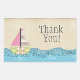 Autocollant Étiquette Merci de bateau à voile rose