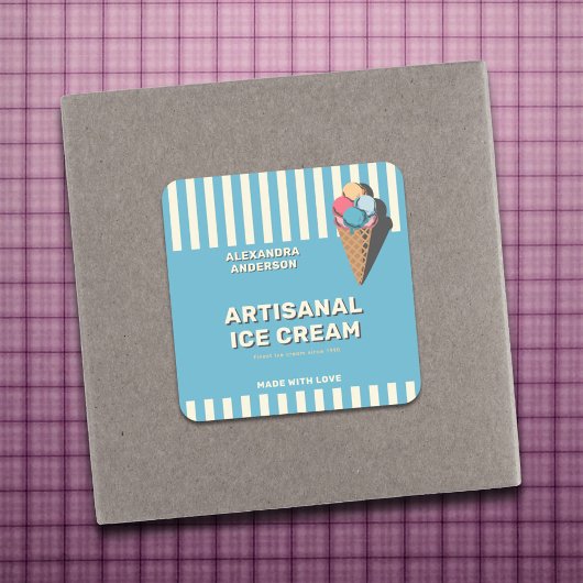 Autocollant Étiquette vintage à cône de glace