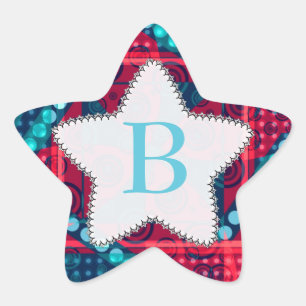 Autocollant étoile bleu rouge monogramme motif mod