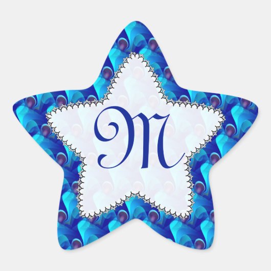 Autocollant étoile bleu violet Monogramme (Devant)