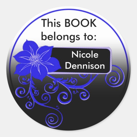 Autocollant Ex Libris (bleu floral) (Devant)