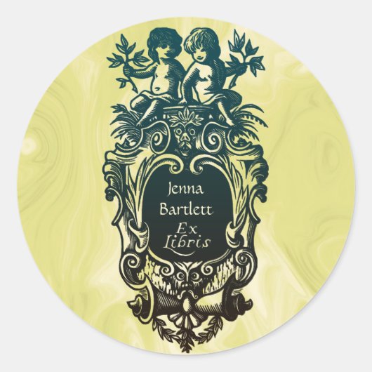 Autocollant Ex Libris Cartouche & Cherubs (Devant)