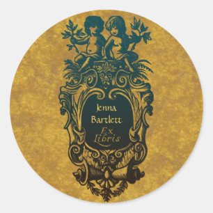 Autocollant Ex Libris Cartouche & Cherubs