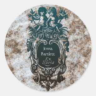 Autocollant Ex Libris Cartouche & Cherubs