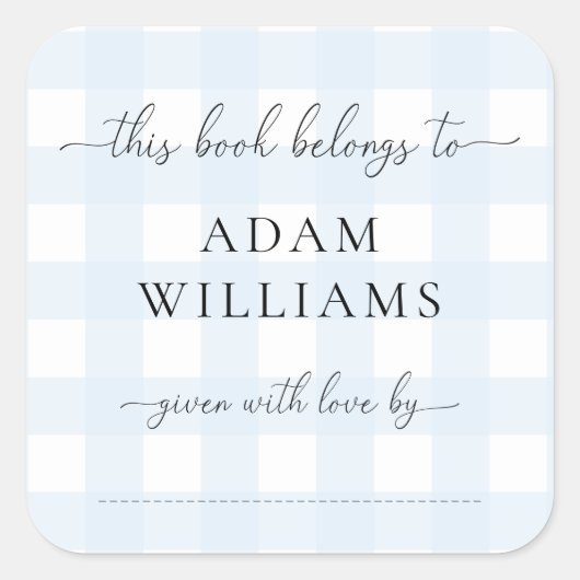 Autocollant ex-libris Gingham bleu (Devant)