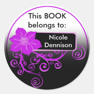 Autocollant Ex Libris (violet fleuri)