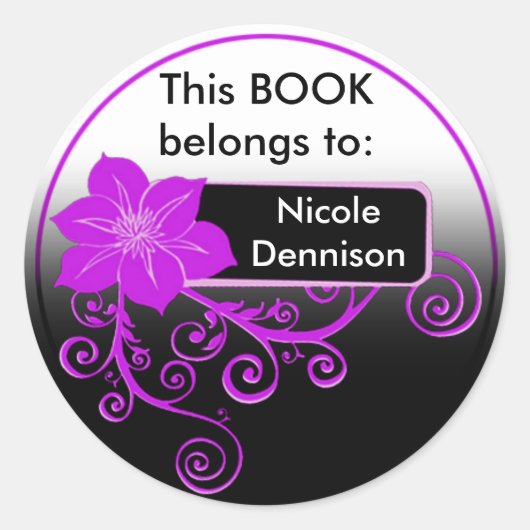 Autocollant Ex Libris (violet fleuri) (Devant)