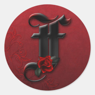 Autocollant F Monogramme de rose noire et rouge