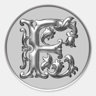 Autocollant F rond initial en argent
