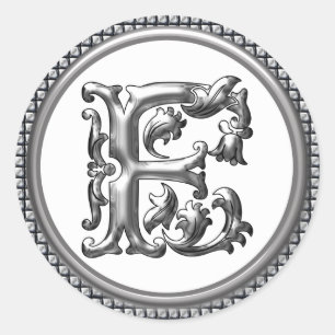 Autocollant F rond initial en argent