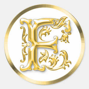 Autocollant F rond initial en or