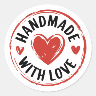 Autocollant fait à la main avec amour avec coeurs