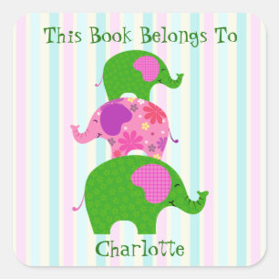 Autocollant fantaisie Green & Pink Elephants