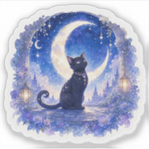 Autocollant Fantastique Croissant de Lune Chat Noi