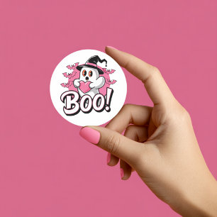Autocollant fantôme rose mignon Boo Halloween