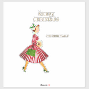 Autocollant femme rétro et Noël