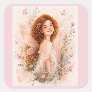 Autocollant Fille Fée à l'aquarelle