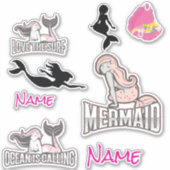 Autocollant fille sirène anniversaire (Devant)