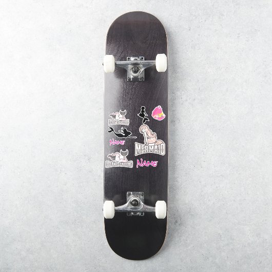 Autocollant fille sirène anniversaire (Skateboard)