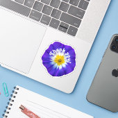 autocollant fleur bleu Merci (Ordinateur portable avec iPhone)
