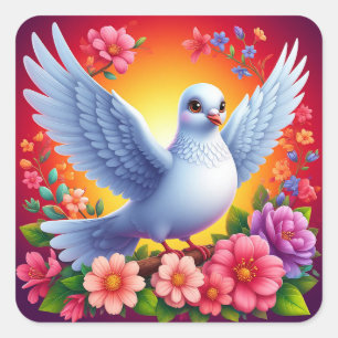 Autocollant Fleur de Pigeon Blanc Oiseau Paisible