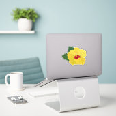 Autocollant Fleur d'Hibiscus Jaune (Ordinateur portable sur le bureau)