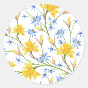 Autocollant floral bleu et jaune