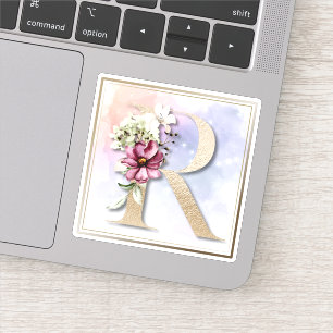 Autocollant floral bordeaux monogramme R