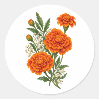 Autocollant floral botanique d'orange Tagète