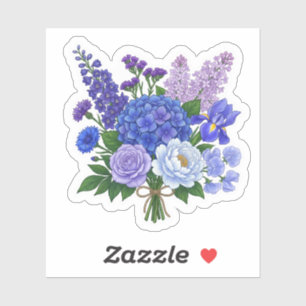 Autocollant floral bouquet de fleurs violet bleu