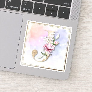 Autocollant floral burgundy J Monogramme