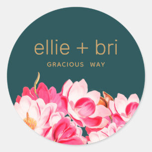 Autocollant floral de magnolia à l'aquarelle rose 