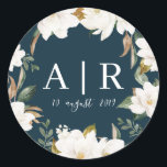 autocollant floral de mariage de belle magnolia<br><div class="desc">conception florale avec le texte fait sur commande</div>
