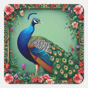 Autocollant floral de paon, Cadeau d'art d'oiseau