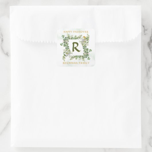 Autocollant floral de Seder avec monogramme de Pâq (Sac)