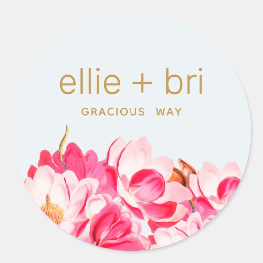 Autocollant floral en aquarelle rose de magnolia r (Devant)