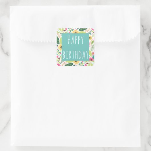 Autocollant Floral Joyeux d'anniversaire (Sac)