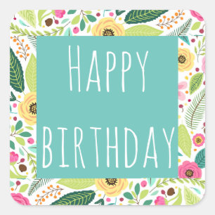 Autocollant Floral Joyeux d'anniversaire