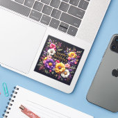 Autocollant floral noir vibrant (Ordinateur portable avec iPhone)