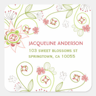 Autocollant floral rose doux lunatique d'adresse