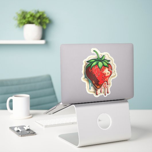 Autocollant Fraise (Ordinateur portable sur le bureau)