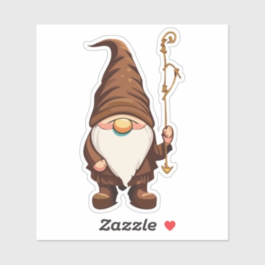 Autocollant Gnome Explorateur avec Canne (Feuille)