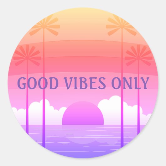 Autocollant Good Vibes Pink/Purple Retro Beach Sun (Devant)