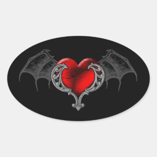 Autocollant Goth Heart avec ailes de chauve-souris