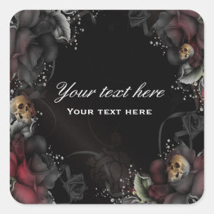 Autocollant gothique Roses noires + crânes