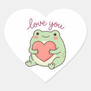 Autocollant Grenouille Je T'Aime Cœur Douce Grenou
