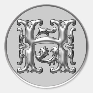 Autocollant H rond initial en argent