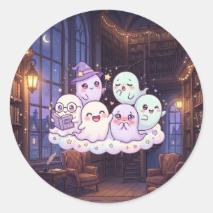 Autocollant Halloween Bibliothèque Fantôme Mignon