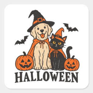 Autocollant Halloween chat et chien fantôme épouva